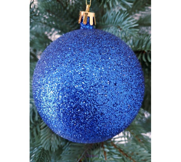 Новорічна куля "Блискітки" Ø100мм синя, ціна за набір 3шт